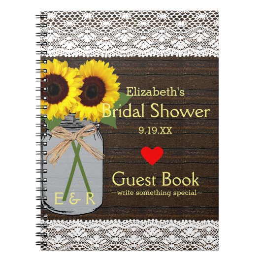 Rustic Mason Jar Sunflower Shower Book | Notitieboek (Voorkant)
