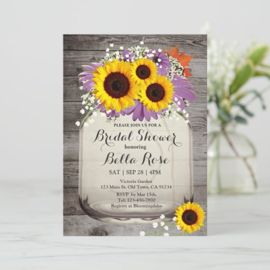Rustic Mason Jar Sunflower Vrijgezellenfeest Invit Kaart (Staand voorkant)