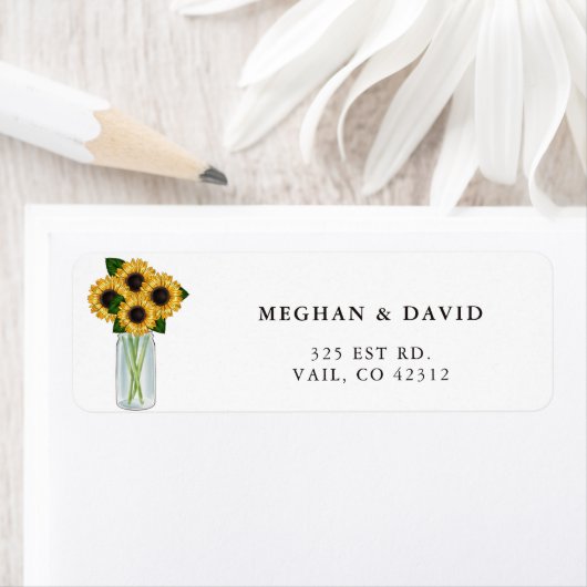 Rustic Mason Jar Sunflower Weddenlabel Etiket (Insitu)