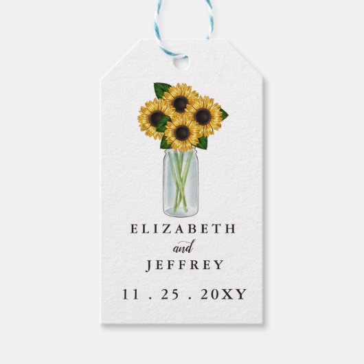 Rustic Mason Jar Sunflower Wedding Cadeaulabel (Voorkant)
