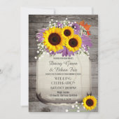 Rustic Mason Jar Sunflower Wedding Invite Kaart (Voorkant)