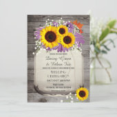 Rustic Mason Jar Sunflower Wedding Invite Kaart (Staand voorkant)