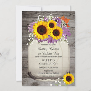 Rustic Mason Jar Sunflower Wedding Invite Kaart