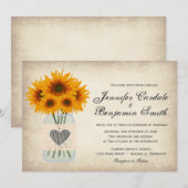 Rustic Mason Jar Sunflower Wedding Invitting Kaart (Voorkant / Achterkant)