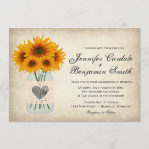 Rustic Mason Jar Sunflower Wedding Invitting Kaart