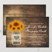 Rustic Mason Jar Sunflower Wedding Invitting Kaart (Voorkant / Achterkant)