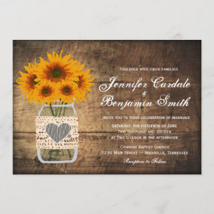 Rustic Mason Jar Sunflower Wedding Invitting Kaart