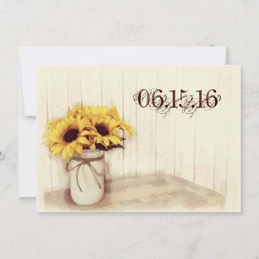 Rustic Mason Jar Sunflower Wedding Invitting Kaart (Achterkant)