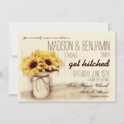 Rustic Mason Jar Sunflower Wedding Invitting Kaart (Voorkant)