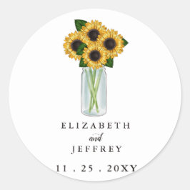 Rustic Mason Jar Sunflower Wedding Ronde Sticker