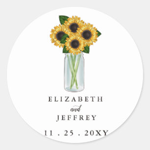 Rustic Mason Jar Sunflower Wedding Ronde Sticker