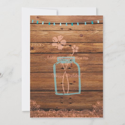 Rustic Mason Jar Sweet 16 Verjaardag Uitnodigen Kaart (Achterkant)