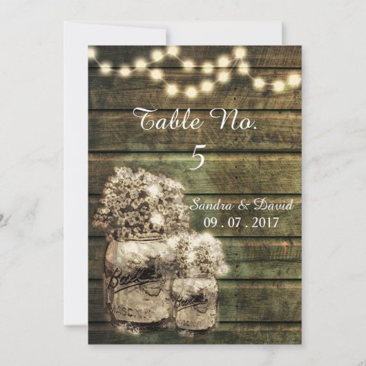 Rustic Mason Jar Table Numbers Kaart (Voorkant)