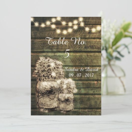 Rustic Mason Jar Table Numbers Kaart (Staand voorkant)