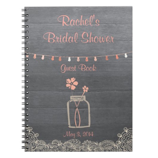 Rustic Mason Jar Vrijgezellenfeest notebook Coral Notitieboek (Voorkant)