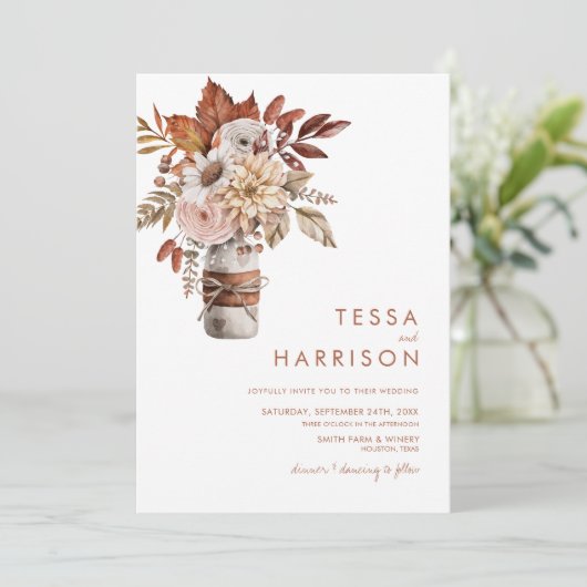 Rustic Mason Jar Waterverf Floral Wedding Kaart (Staand voorkant)