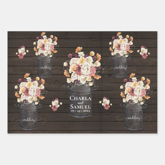 Rustic Mason Jar Waterverf Pesonalized Wedding Wr Inpakpapier Vel (Voorkant)