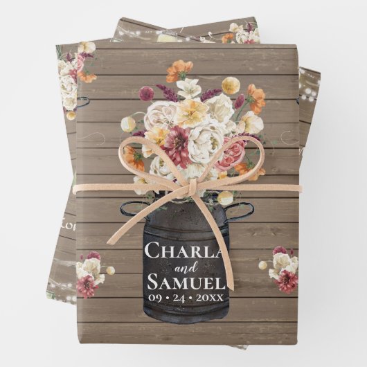 Rustic Mason Jar Waterverf Pesonalized Wedding Wr Inpakpapier Vel (In situ)