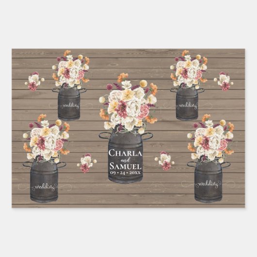 Rustic Mason Jar Waterverf Pesonalized Wedding Wr Inpakpapier Vel (Voorkant)