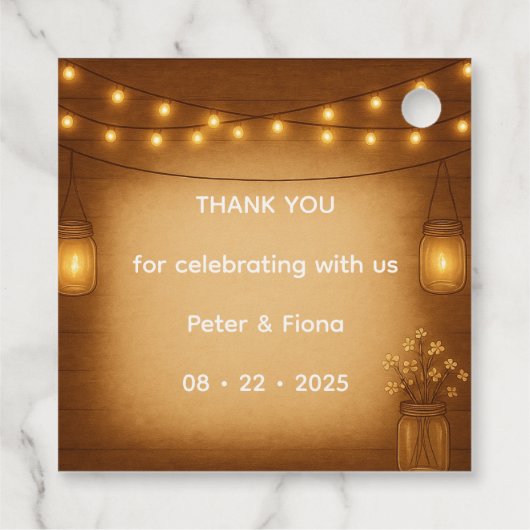 Rustic Mason Jar Wedding Favoriet Label (Achterkant)