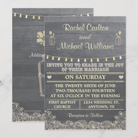 Rustic Mason Jar Wedding Invitation 2 Kaart (Voorkant / Achterkant)