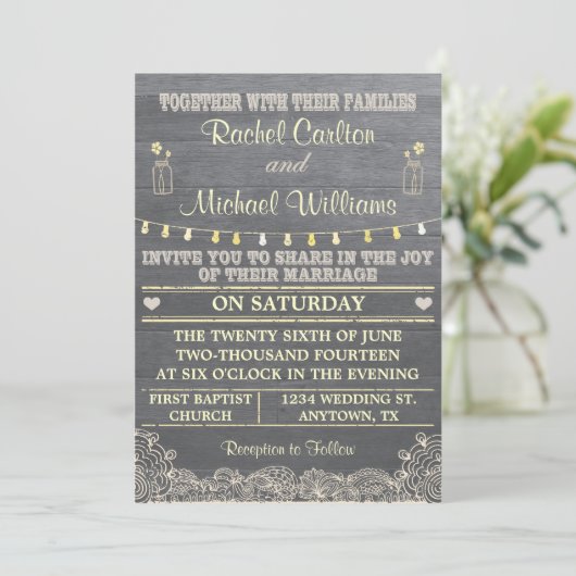Rustic Mason Jar Wedding Invitation Kaart (Staand voorkant)