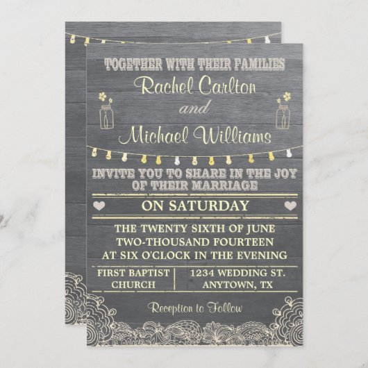 Rustic Mason Jar Wedding Invitation Kaart (Voorkant / Achterkant)