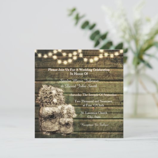 Rustic Mason Jar Wedding Invitation Kaart (Staand voorkant)