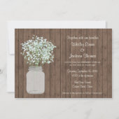 Rustic Mason Jar Wedding Invitation on Wood Kaart (Voorkant)