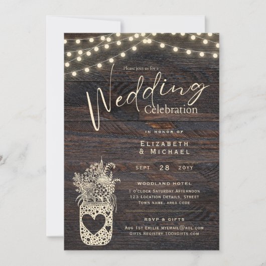 Rustic Mason Jar Wedding nodigt DIGITAL en Print u Kaart (Voorkant)