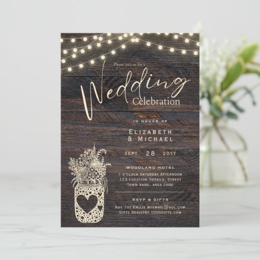 Rustic Mason Jar Wedding nodigt DIGITAL en Print u Kaart (Staand voorkant)