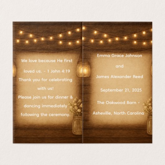 Rustic Mason Jar Wedding Program Sjabloon (Buitenkant ongevouwen)