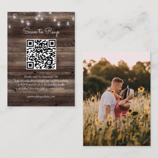 Rustic Mason Jar Wedding QR Code RSVP Informatiekaartje (Voorkant / Achterkant)