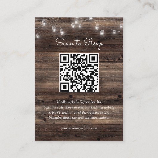Rustic Mason Jar Wedding QR Code RSVP Informatiekaartje (Voorkant)