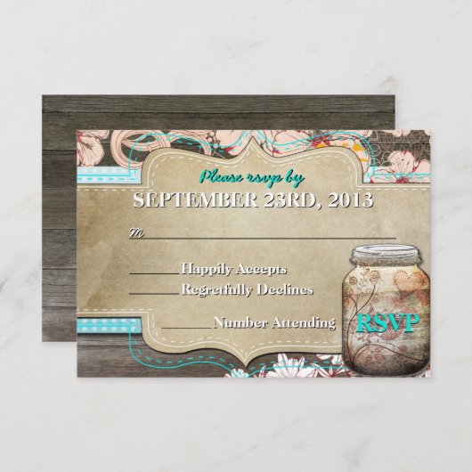 Rustic Mason Jar Wedding Reception RSVP (Voorkant / Achterkant)
