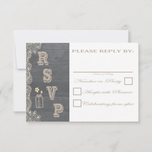 Rustic Mason Jar Wedding RSVP-kaarten RSVP Kaartje (Voorkant)