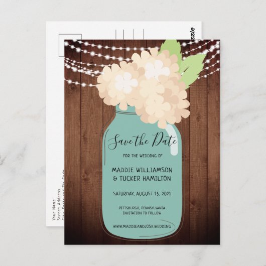 Rustic Mason Jar Wedding Save the Date Briefkaart (Voorkant / Achterkant)