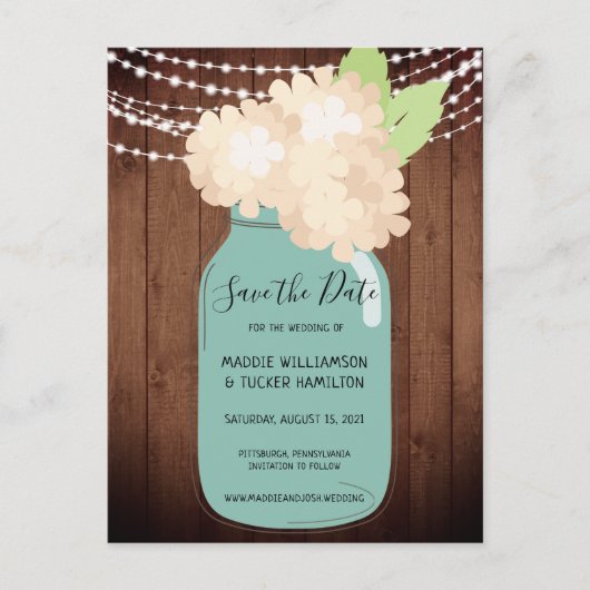 Rustic Mason Jar Wedding Save the Date Briefkaart (Voorkant)