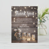 Rustic Mason Jar Wedding Wood Barn Background Bedankkaart (Staand voorkant)