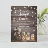Rustic Mason Jar Wedding Wood Barn Background Kaart (Staand voorkant)