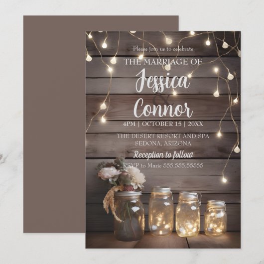 Rustic Mason Jar Wedding Wood Barn Background Kaart (Voorkant / Achterkant)