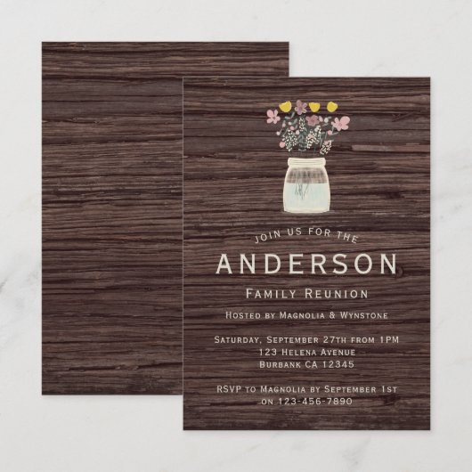 Rustic Mason Jar Wildflower Family Reunion Kaart (Voorkant / Achterkant)