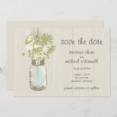 Rustic Mason Jar & Wildflower Sla de datum op Save The Date (Voorkant / Achterkant)