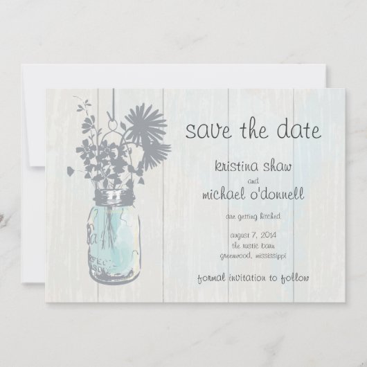 Rustic Mason Jar & Wildflower Sla de datum op Save The Date (Voorkant)