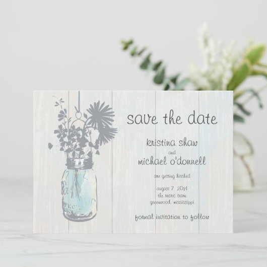 Rustic Mason Jar & Wildflower Sla de datum op Save The Date (Staand voorkant)