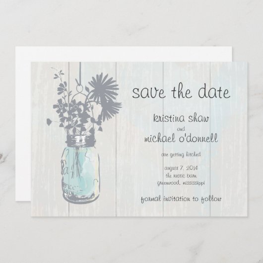 Rustic Mason Jar & Wildflower Sla de datum op Save The Date (Voorkant / Achterkant)