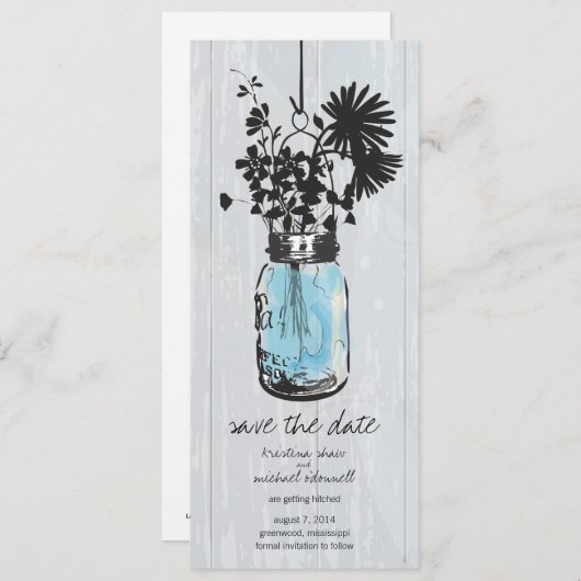 Rustic Mason Jar & Wildflower Sla de datum op Save The Date (Voorkant / Achterkant)