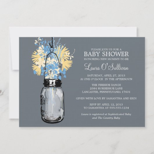 Rustic Mason Jar Wildflowers Baby shower Kaart (Voorkant)