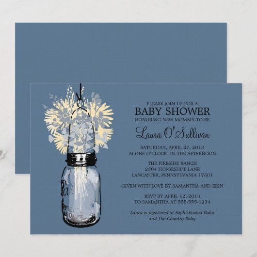 Rustic Mason Jar Wildflowers Baby shower Kaart (Voorkant / Achterkant)