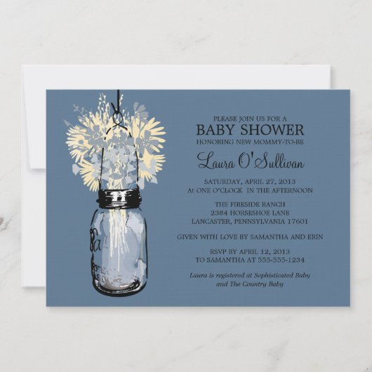 Rustic Mason Jar Wildflowers Baby shower Kaart (Voorkant)